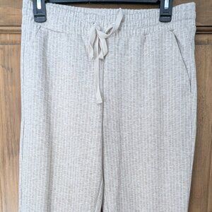 Ladies' Loft Petites Beige Pinstriped Drawstring Waist Cropped Pants. Size SP